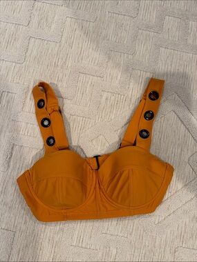 DKNY Mustard Yellow Button-Accent Bustier Bikini Top